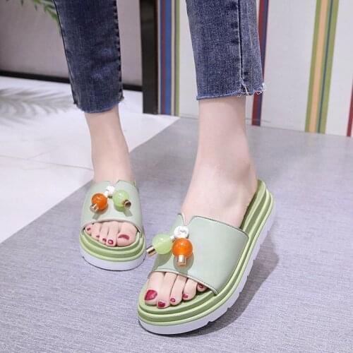 2021 Sexy Outside Thick Platform Summer Women Slippers Flat Non-slip Casual Ladies Slides Med (3cm-5cm) Beach Sandals Home Shoes