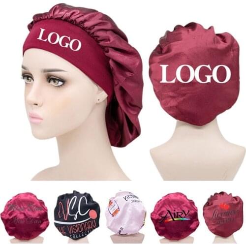 High Quality Personalized LOGO Custom Silk Sleep bonnet Colorful Real Satin Double Layer Bonnet With Logo Accessories