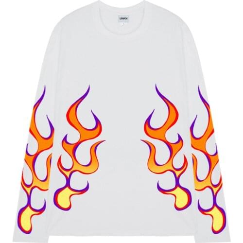 Y2k Punk Gothic Style Flame Print T-Shirt Harajuku Gothic Oversized Long Sleeve Tops Korean Fashion Hip-Hop Women Fall Clothing