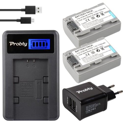 PROBTY 2pcs NP-FP50 NP-FP70 NP-FP90 Camera Battery + LCD USB Charger For Sony ACC-TCP5 VQP1 BC-V500 DCR-HC16 HDR-HC3 HC19 HC30