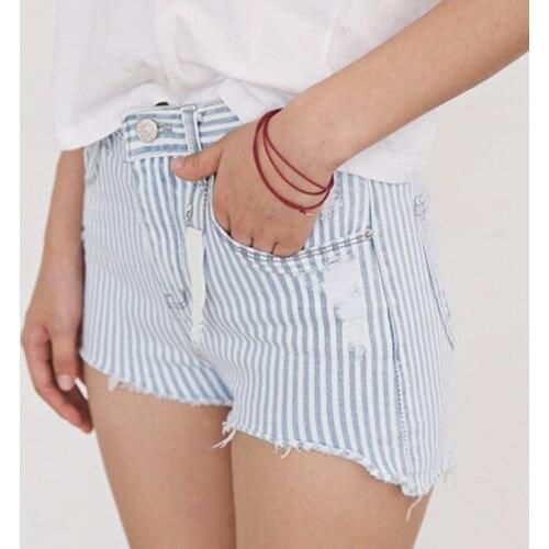 Hot Shorts High quality Denim Shorts For Women Summer Jeans 2018 Female stripe Shorts Slim Fashion High Waist Jeans Light Blue