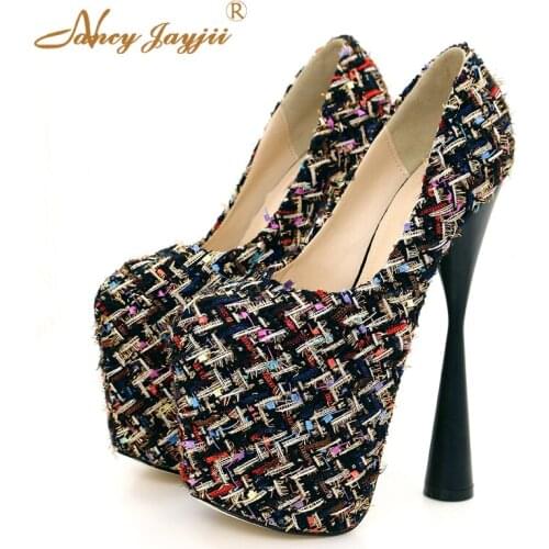 2019 Shallow Woman Pumps Ladies Adult Shoes Platform Round Toe Super High Thin heels Slip-on Spring/Autumn Nancyjayjii Novelty