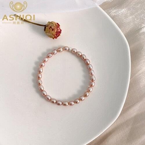 ASHIQI Natural Freshwater Pearl Elastic Bracelet for Women 2021 New Gifts Jewelry
