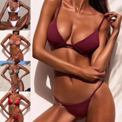 Womens Push Up Split Swimsuit High Cut Sexy Swimsuit Bandage Neck Swimsuit Split Solid Color Swimsuit Beach Holiday Wear