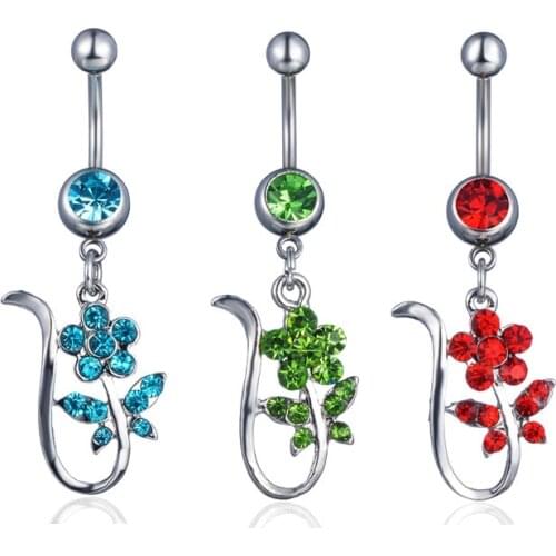 New Fashion Personality Colorful Rhinestone Flower Dangle Belly Rings for Women Sexy Body Piecing Jewelry