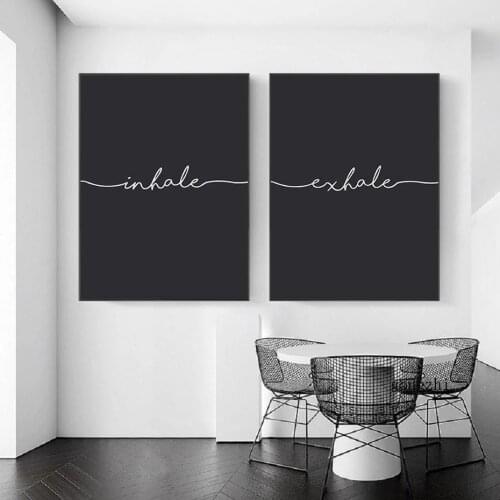 Gold Pink White Exhale Inhale Letter Poster Nordic Minimalist Canvas Painting and Prints Wall Art Pictures for Living Room Decor