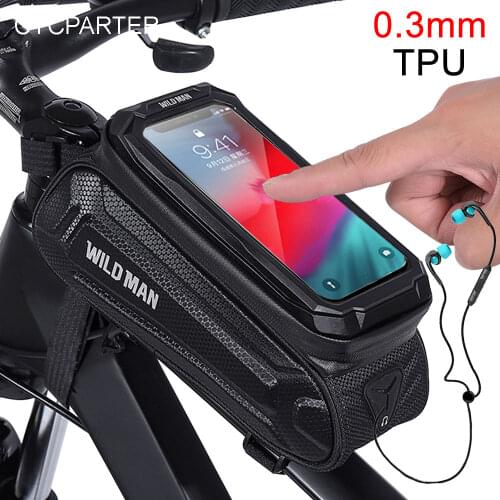 1.8L Waterproof WILD MAN Bicycle Bag Touch Screen Cycling Bag Front Tube Frame MTB Bike Bag 6.0/6.9 Phone Case Bike Accessories