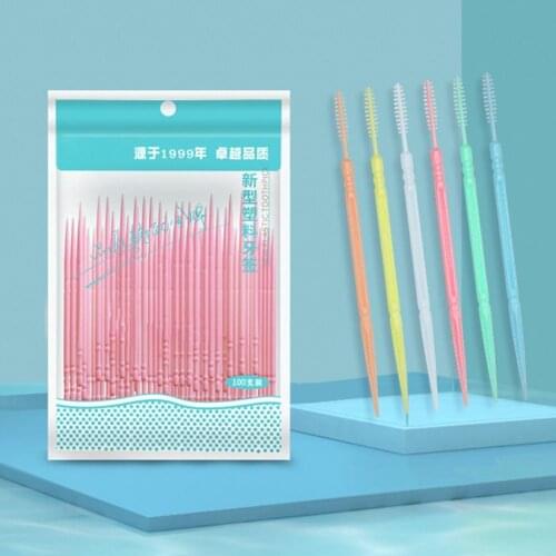 100Pcs/Set Toothpick Safe Colorful Exquisite Double Headed Interdental Brush for Hospital