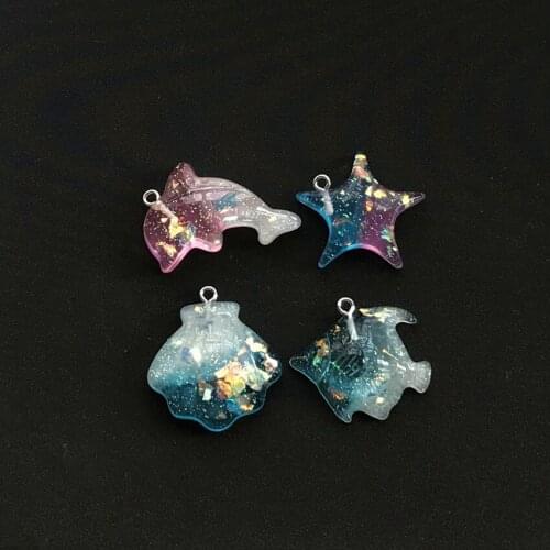 12pcs Cuet Glitter Resin Flatback Dolphin And Shell Ocean Animal For Necklace Keychain Pendant DIY Making Accessories