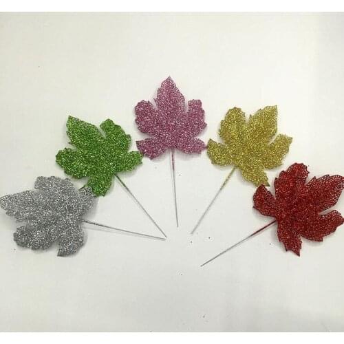 20pcs 29*14cm Glitter Powder Grape Leaf Branch For Flower Arrangement Christmas Party Home Wedding Garden Decoration