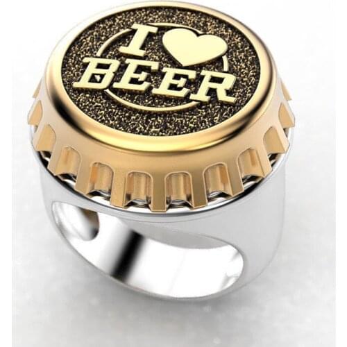 2021 Fashion Punk Vintage Beer Bottle Cap Shaped Rings for Men Women Gold Silver Color I Love Beer Ring Party Gifts Jewelry