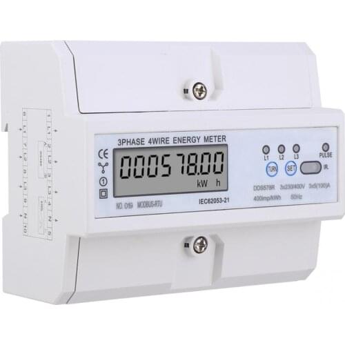 3 Phase 4 Wire Digital LCD KWH Meter DIN Rail Wattmeter Electric Energy Meter with RS485 KWH Tester