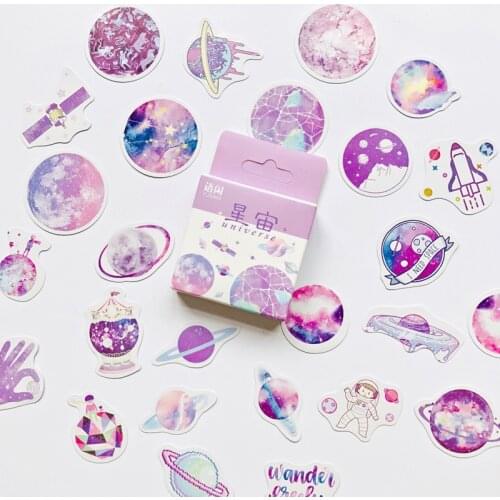 50pcs /Box Purple Style Beautiful Starry Planets DIY Sticker Stick Label Diary Decor