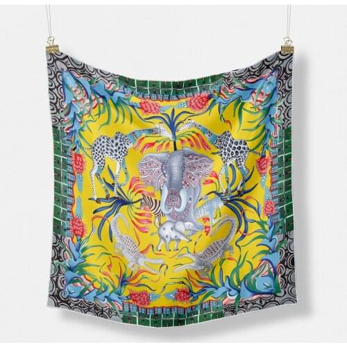 53cm Elephant Giraffe Zebra Square Scarf Brand Design Horse Luxury Silk Women Scarf Bandana Headband Fashion Hijab Neckerchief