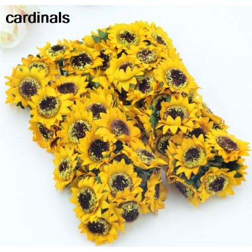 60pcs Cheap Silk Sunflower Artificial Daisy Flower Bouquet For Scrapbooking Wedding Car Home Decoration DIY Wreath Accessories