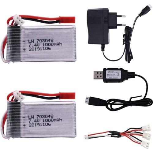 7.4V 1000mah 703048 JST Plug Lipo Battery and Charger For MJXRC X600 U829A U829X F46 X601H JXD391 FT007 RC toys parts 7.4 V