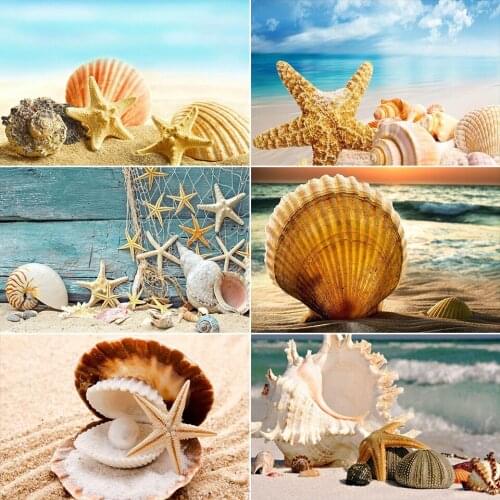 Diamond painting 5D DIY starfish shell pearl diamond inlaid embroidery seaside cross stitch mosaic home decoration