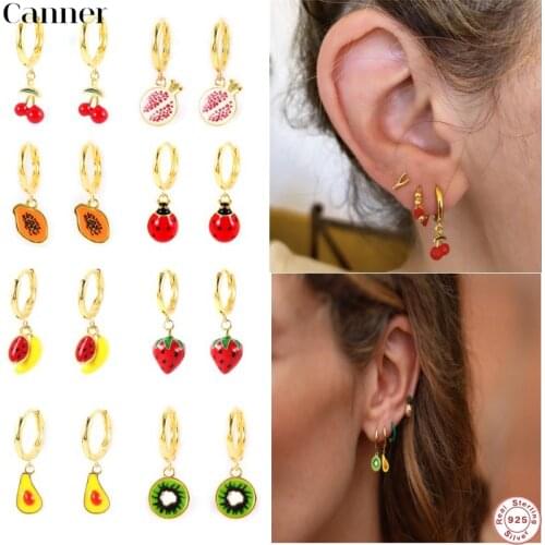 CANNER 925 Sterling Silver New Aros Papaya Fruits Dangle Charm Drop Earring Aros Papaya Aros Papaya Circle Loops Piercing Clips