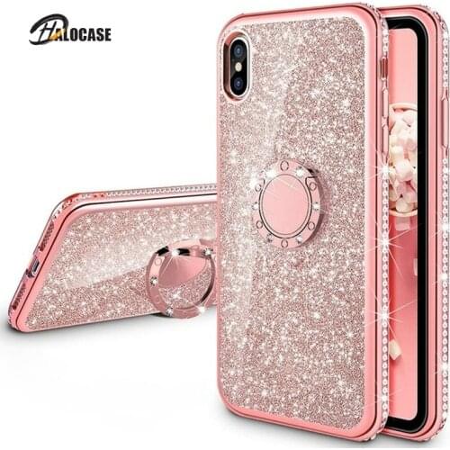 Diamond Ring Stand Case for Xiaomi Redmi Note 9S 9 Pro MAX 9A 9C 8A 8T 7A 6A 7 8 Pro Mi Note 10 9 A2 A3 Lite CC9 Glitter Cover