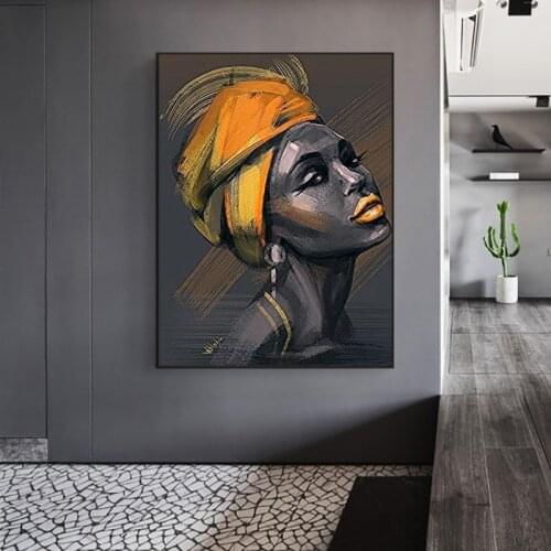 Black woman oil painting on the wall modern decorative canvas wall art picture yellow African woman poster decorative painting