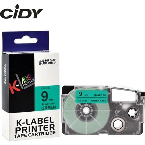CIDY 10pcs Compatible XR 9GN XR9GN 9mm Black on GREEN Tape Cartridge XR-9GN for Casio label maker KL-120 KL-100 KL-780 KL1500