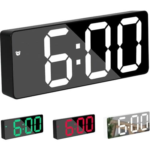 Digital Alarm Clock LED Mirror Table Clock Electronic Desk Clock Temperature Display Wake Up Snooze Function Clock Home Decor