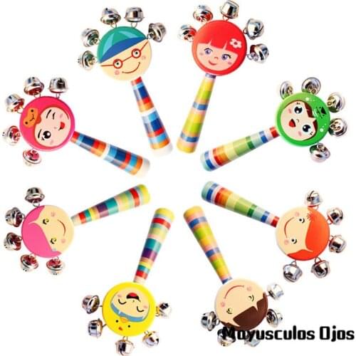 ZH Bell For Children Baby Wooden Cartoon Rattle Infant Early Education Teaching Musica Color Toy Drum Percussion Music Maracas