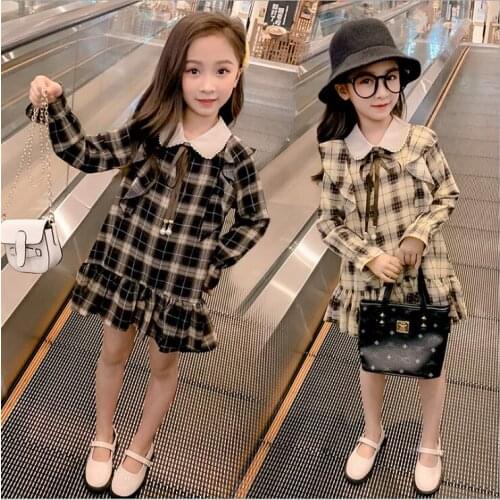 Princess Dress Girl Autumn Cotton Long Sleeve Children Dresses Casual Kids Clothes Girls Turn-down Collar Ruffles Teen Costume