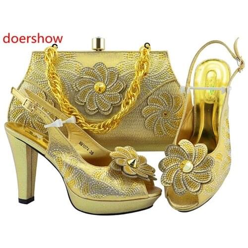 Doershow hot lady Shoes and Bag To Match Italian Matching Shoe and Bag Set African party Shoes and Bag To Match for party!SH1-19