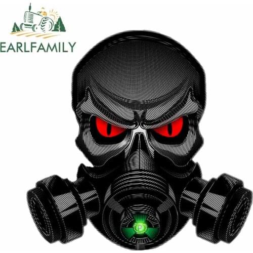 EARLFAMILY 13cm x 12.7cm for Skull with Gas Mask Trunk Driver Waterproof Laptop Windows Car Stickers Cartoon Decal VAN Graphics