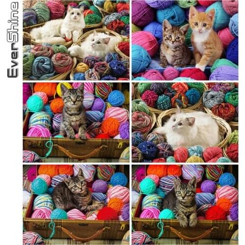 Evershine 5D DIY Diamond Painting Cat Full Square Round Diamond Embroidery Animal Diamond Mosaic Full Layout Home Decor