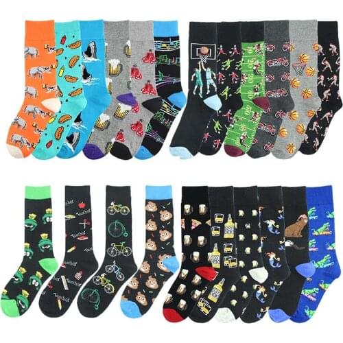 Hip Hop Harajuku Animal Pattern Happy Socks Mens Funny Combed Dress Casual Wedding Socks Colorful Novelty Skateboard Women Sock