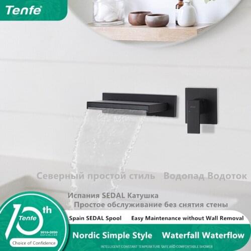 Quality Black Wall Mounted Waterfall Bathroom Faucets Shelf Basin Water Mixer Tap Bathtub Faucet Elegant Life Decoration