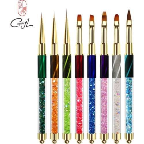 CHNRMJL 1Pc Nail Art Rhinestone Handle Carving Brush Acrylic UV Gel Nails French Lines Liner Drawing Pen DIY Manicure Tool