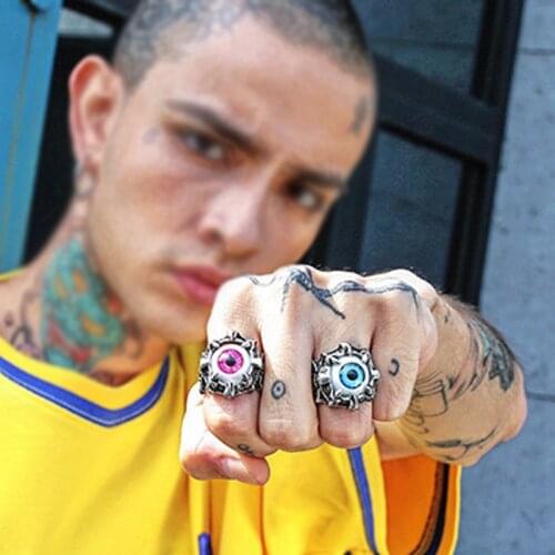 FIMAODZ Hip Hop Evil Eye Ring for Men Vintage Claw Animal Evil Eyes Devil Eyeball Punk Rings Halloween Jewelry Gift