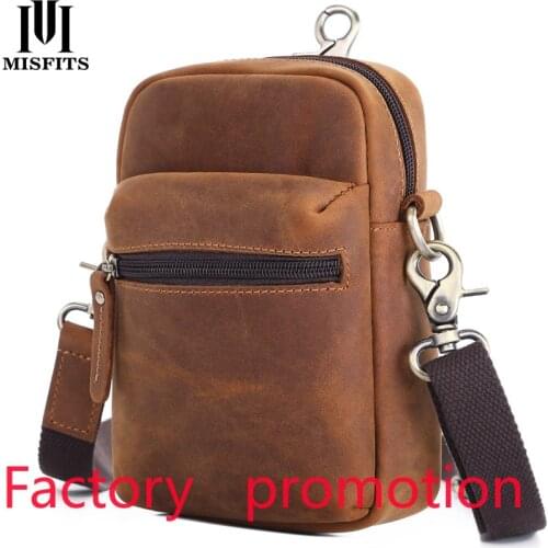 Crazy Horse Leather Mobile Phone Waist Bag Multifunctional Mens Leather Single-Shoulder Bag over-the-Shoulder Bag