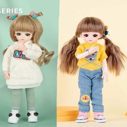 Cute Face 30cm BJD Doll 21 Movable Jointed DIY Bjd Dolls School Dress Toys BJD Changable long Hair DIY Toy Make UP Gift for Girl