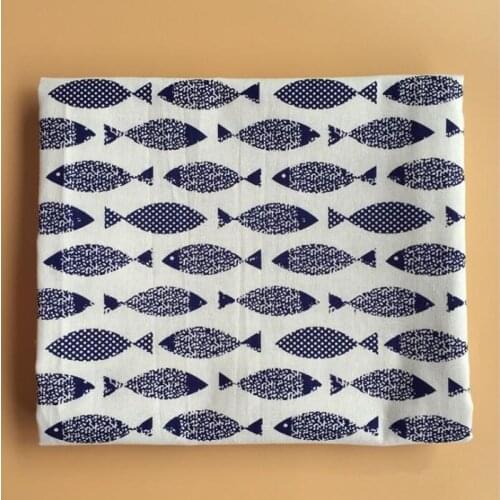 Small fish pattern printed linen cotton fabric for decorative cloth/tablecloth and background cloth