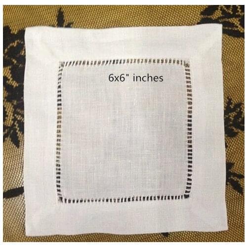 Set of 120 Fashion White LinenHemstitched Cocktail Napkins Small Cloth Beverage Party Wedding Coffee Derssert Napkins Coaster 6"