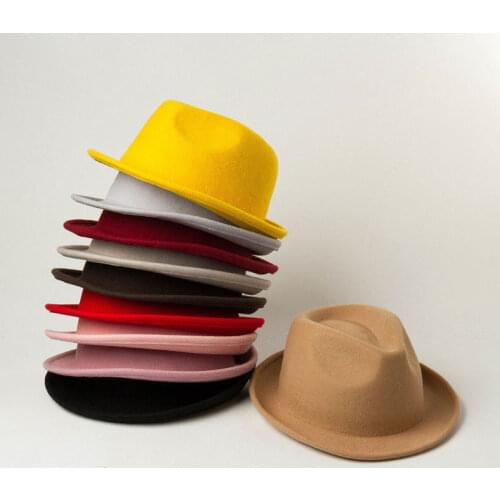 New 100% Wool Fedoras Women Hat Small Brim Winter Soild Formal Dress Wedding Ladies Hat Camel Black Red Pink Hat Sombreros Mujer