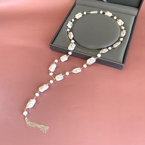 Original Natural Freshwater Baroque Pearl Tassel Necklace Party Jewelry Gift For Woman Girls Bib Collar Sweater Chain Adjustable