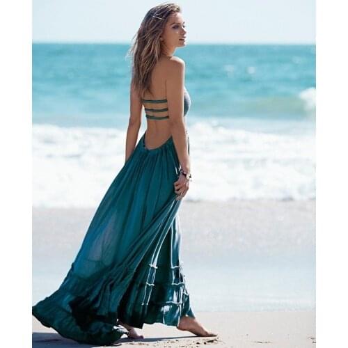 Halter Backless Dress Summer Beachwear 2021 Long Boho Dresses Sexy Fashion Womens Clothing Holiday Sundresses Spaghetti Strap