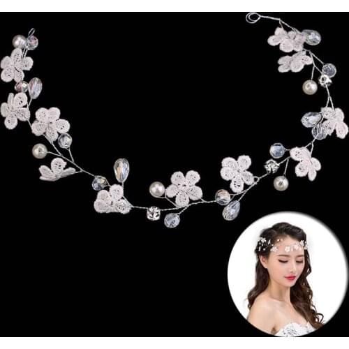 Handmade White Lace Flower Headbands Bridal Pearls Hairbands Tiaras Headpiece Women Bridal Wedding Hair Jewelry Accessories SL