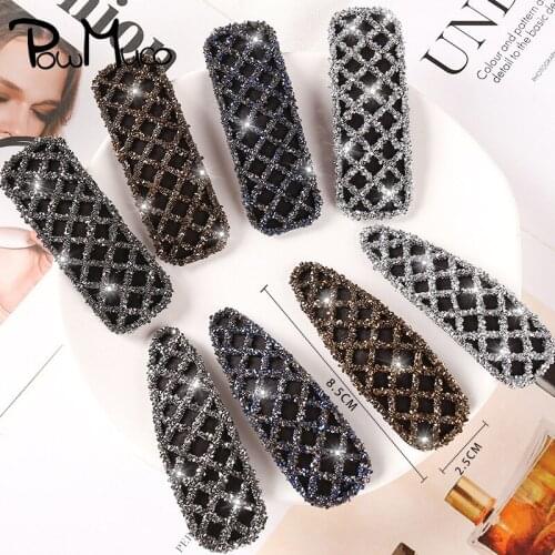 Powmuco Shining Rhinestone Plaid Barrettes Lady Styling Tools Fashion Jewelry Hairpins for Women Girl Wedding Hair Accessories