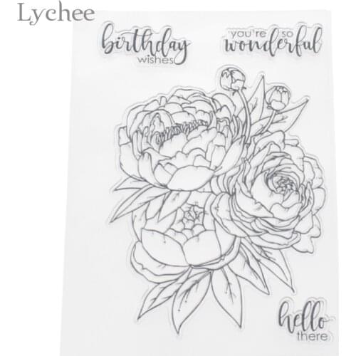 Lychee Life Birthday Peony Transparent Clear Stamp For DIY Scrapbooking Photo Album DIY Silicone Seals Decorative Stamp Sheet