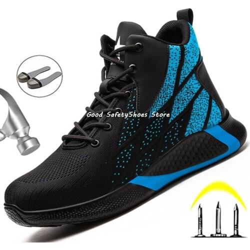 Work Boots Steel Toe Safety Shoes Men Sneakers Breathable Work Shoes Male Hiking Safety Boots Anti-Piercing Protective Footwear