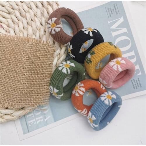Thick Rubber Band High Elastic Hair Bands For Women High Quality Elastic Cotton Daisy Flower Hair Ties Ropes Headband Wholesale