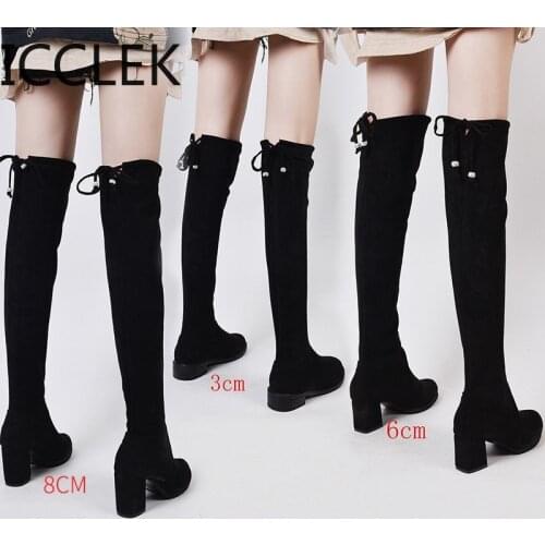Size 35-41 Winter Over The Knee Boots Women Stretch Fabric Thigh High Sexy Woman Shoes Long Bota Feminina Zapatos De Mujer A006