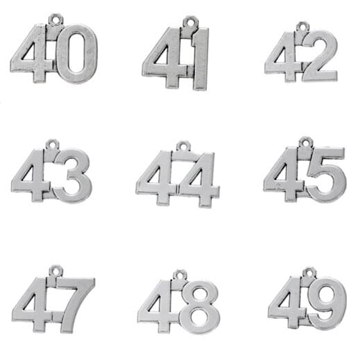 LIKGREAT Commemorative Date Number Charm Sliver Metal Pendant DIY Necklace Bracelet Jewelry Making Handmade 40 41 42 43 44 45 46