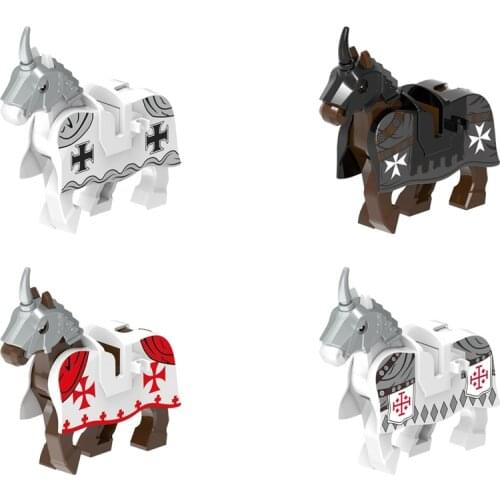 Medieval War Horse Building Block Knight Figures Mounts Soldier Accessories Helmet Shield Weapons Sword Parts Brick Toys C279